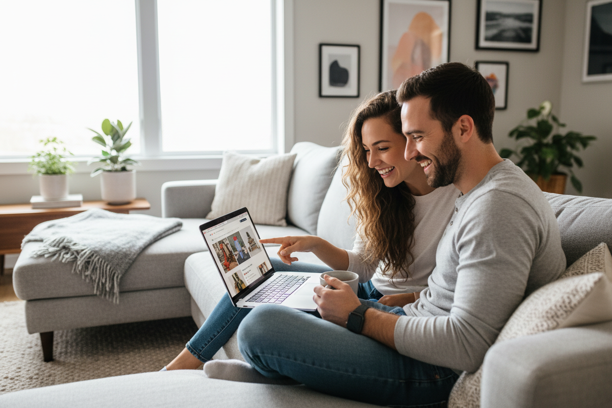 gere uma imagem de um casal comprando online